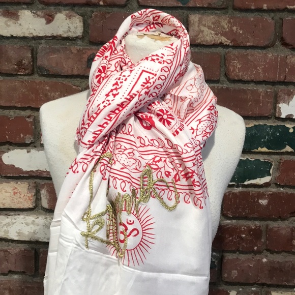 Sir Alistair Rai Karma Viscose Scarf White and Red - Picture 10 of 11